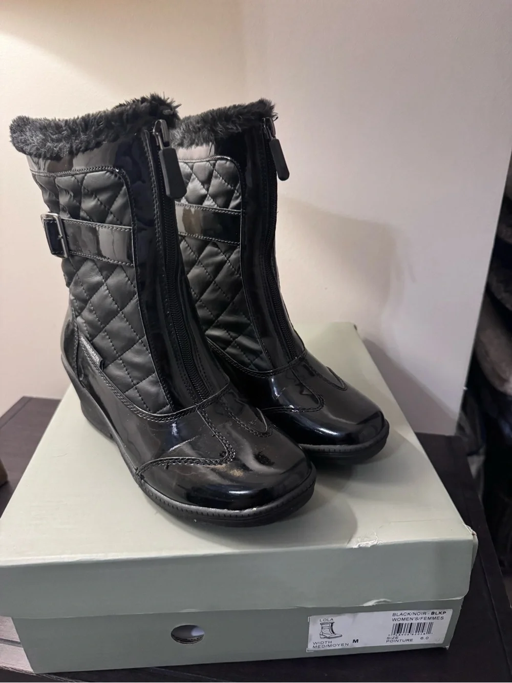 lola Black Faux Fur Platform Winter Boots with Buckle